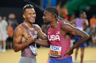 Noah Lyles and Andre De Grasse at Day 7 - World Athletics Championships Budapest 2023